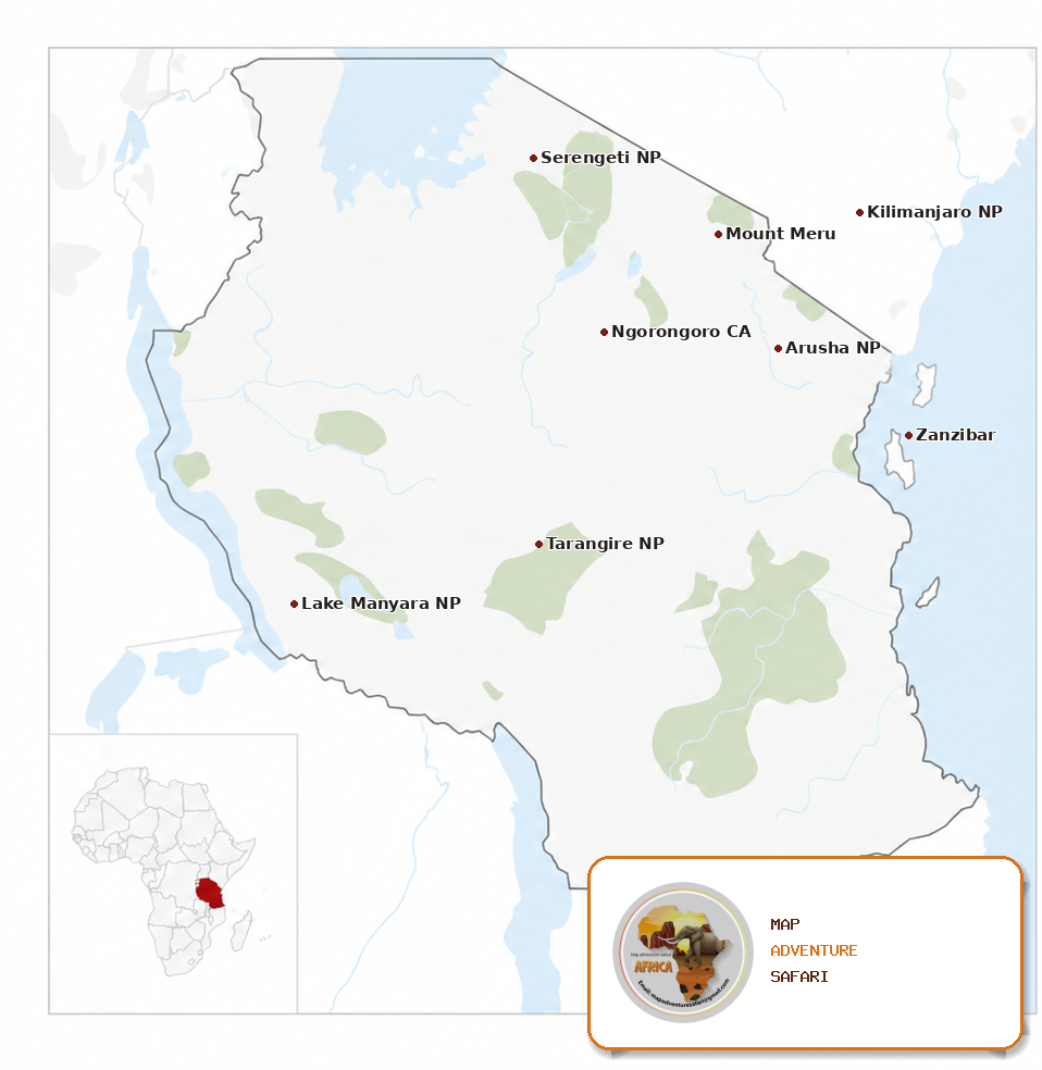 Map of Tanzania showing this tour's real route